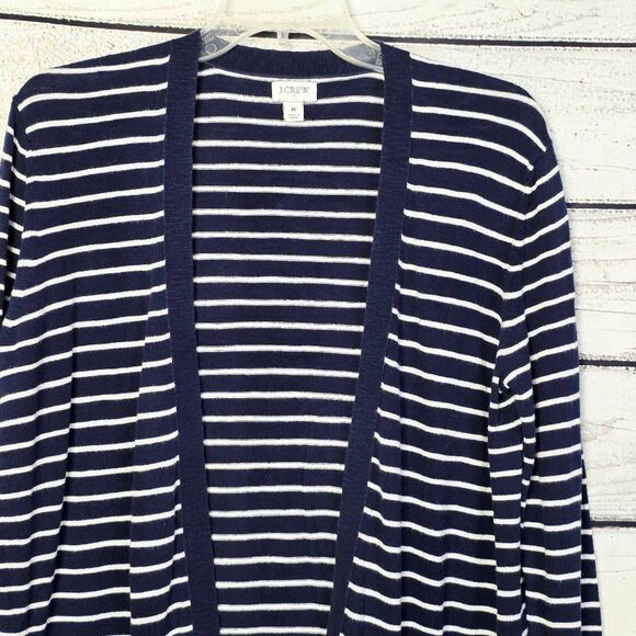 J.Crew Navy White Striped Open Front Cardigan M - Picture 3 of 7